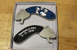 Bottle openers made in the Factory for Advanced Manufacturing Education within the Harold and Inge Marcus Department of Industrial and Manufacturing Engineering for Military Appreciation Day donors.