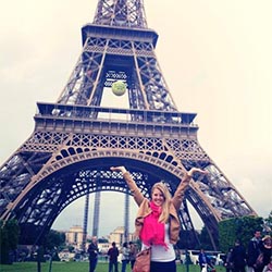 Duffett during her study broad experience in Paris in front of the Eiffel Tower.