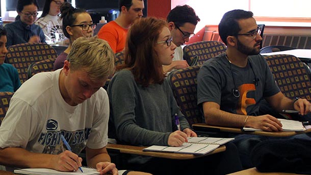 Industrial engineering students attending Paul Funari's lecture