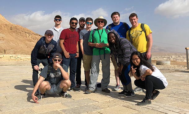The 10 ENTI students who made the trip to Israel with their guide, Marc Coles